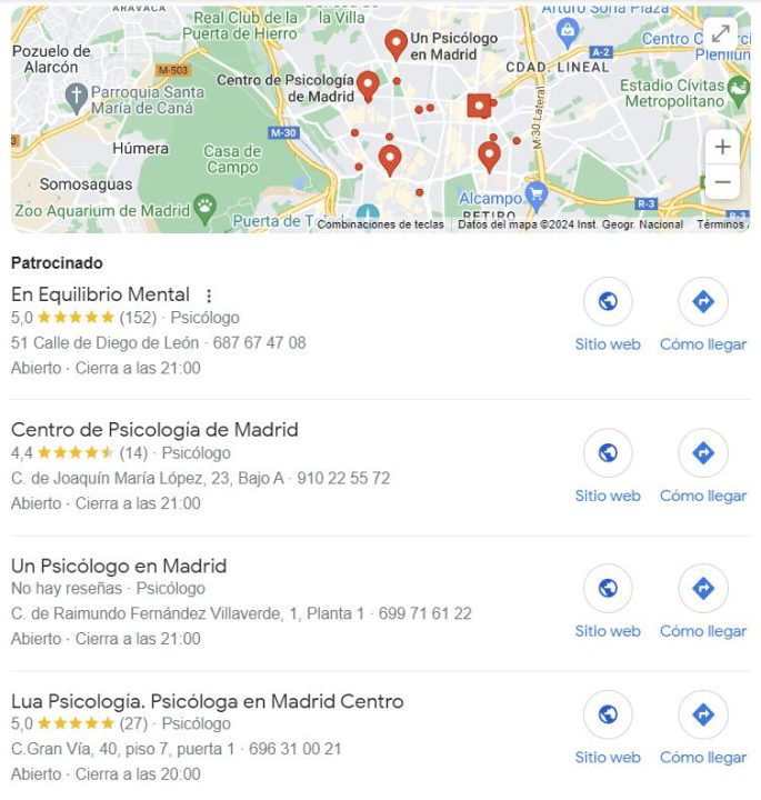 Configuración y optimización de Google My Business Pisicolog en Madrid SEO Local